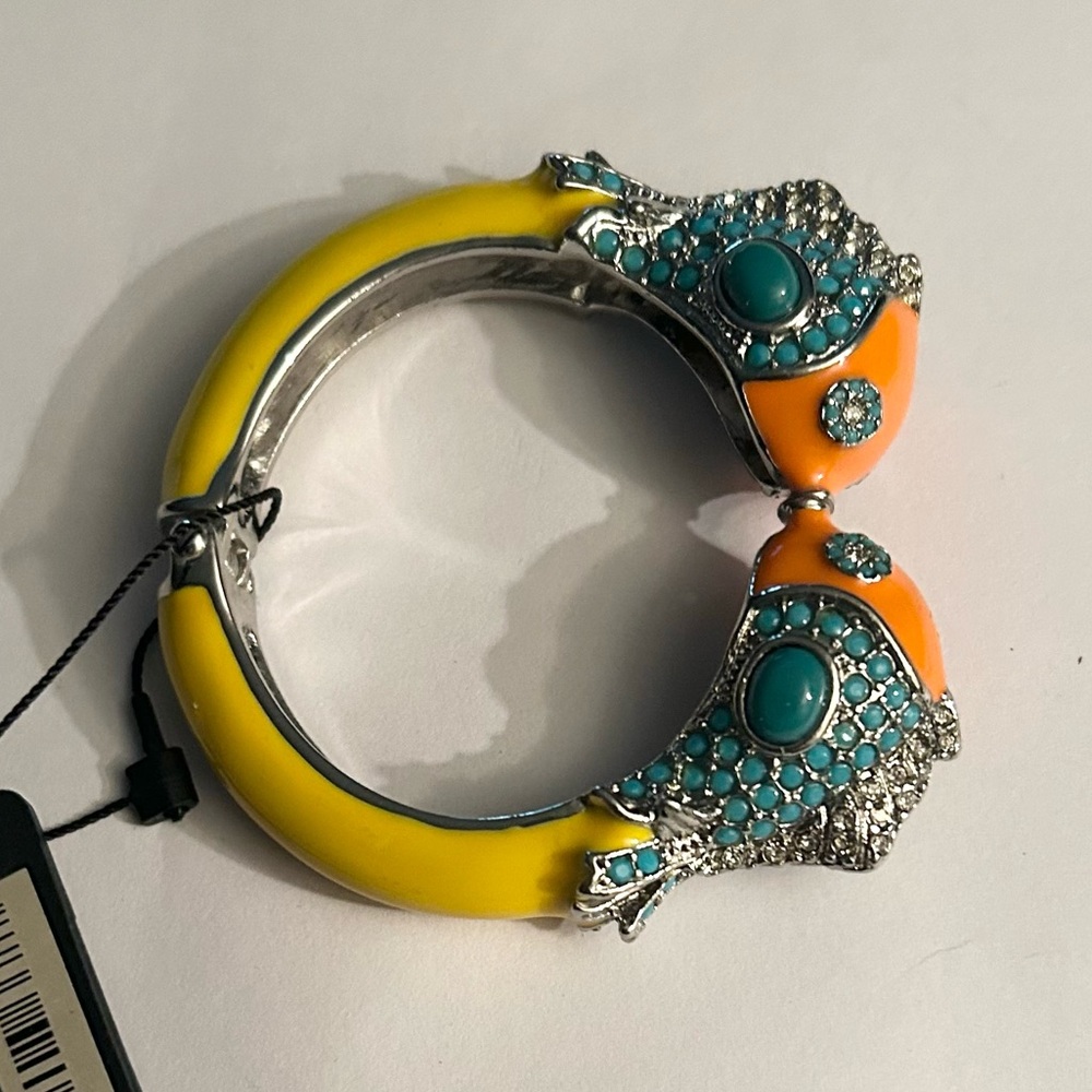 Ann Taylor Yellow & Turquoise Fish Head Hinged Bangle Bracelet - Picture 3 of 6